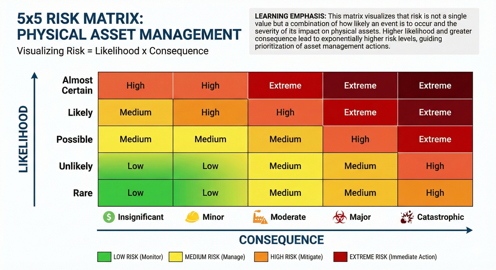 A risk matrix showing that risk is determined by combining the likelihood of an event with the severity of its consequences.