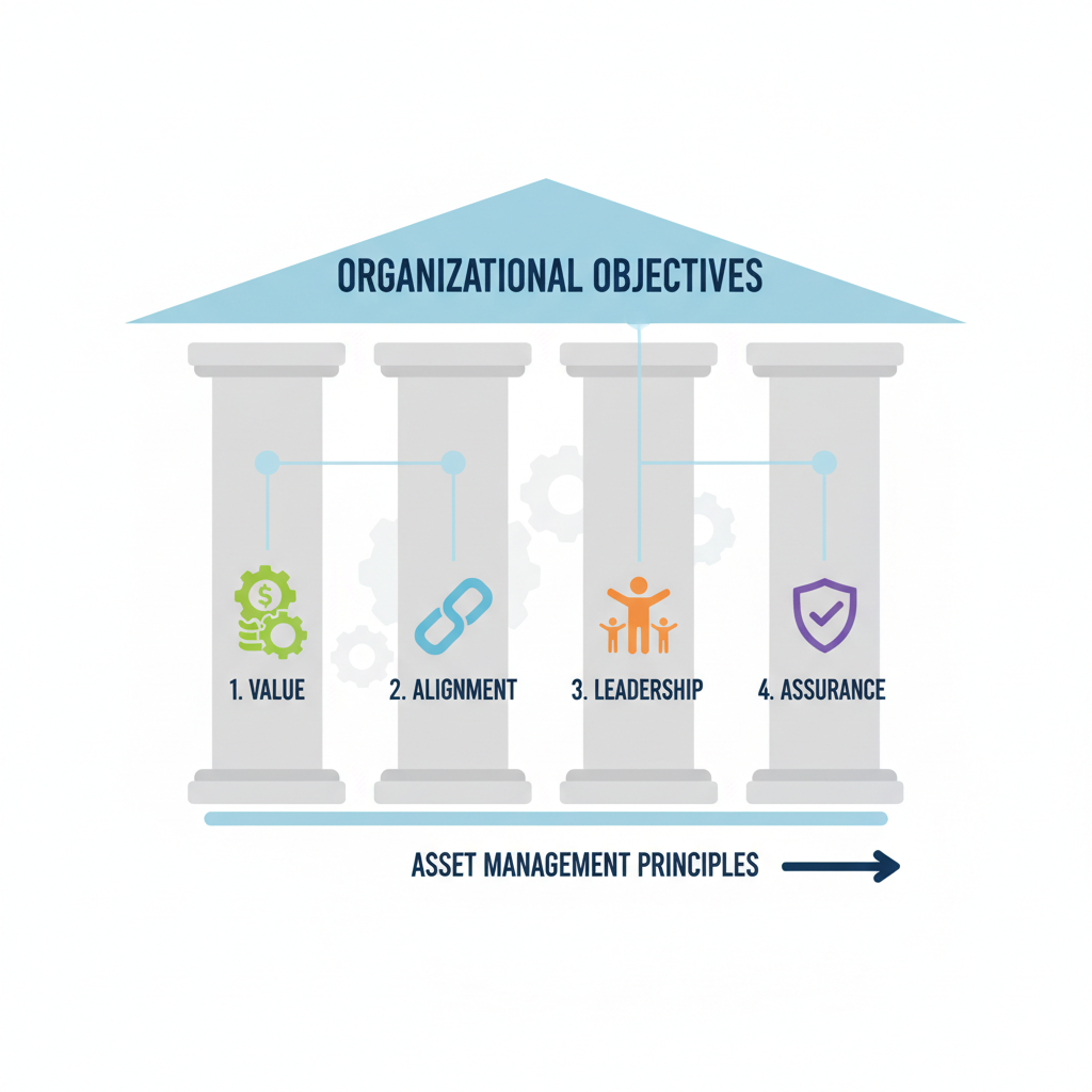 Infographic showing Value, Alignment, Leadership, and Assurance as the four pillars of asset management.
