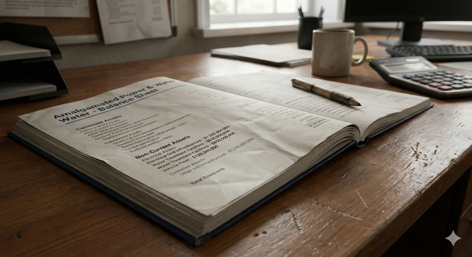 An example of a balance sheet for a utility company, highlighting the Property, Plant, and Equipment section.