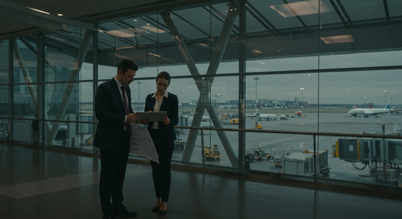 Professionals reviewing plans for an airport expansion.