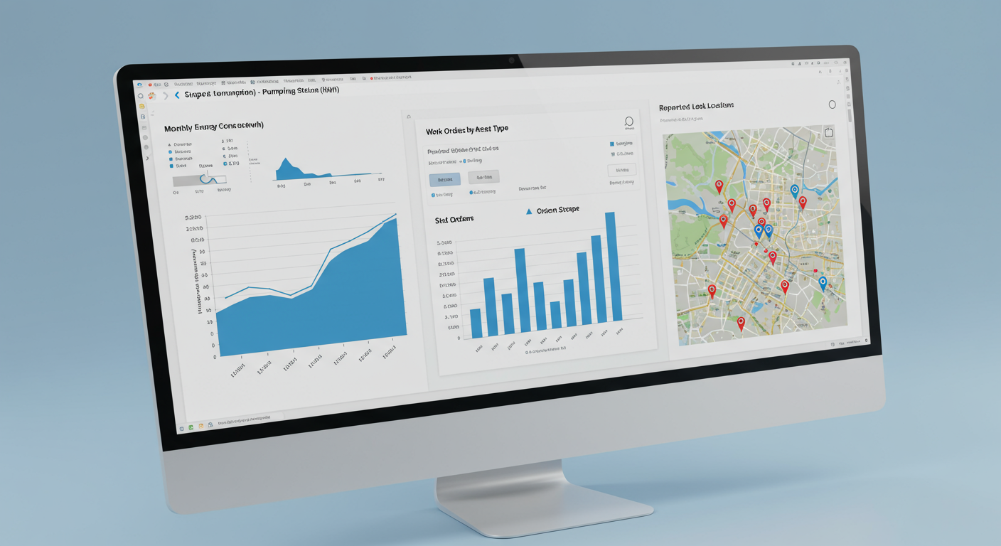 An example of a water utility's asset management dashboard showing key performance indicators.