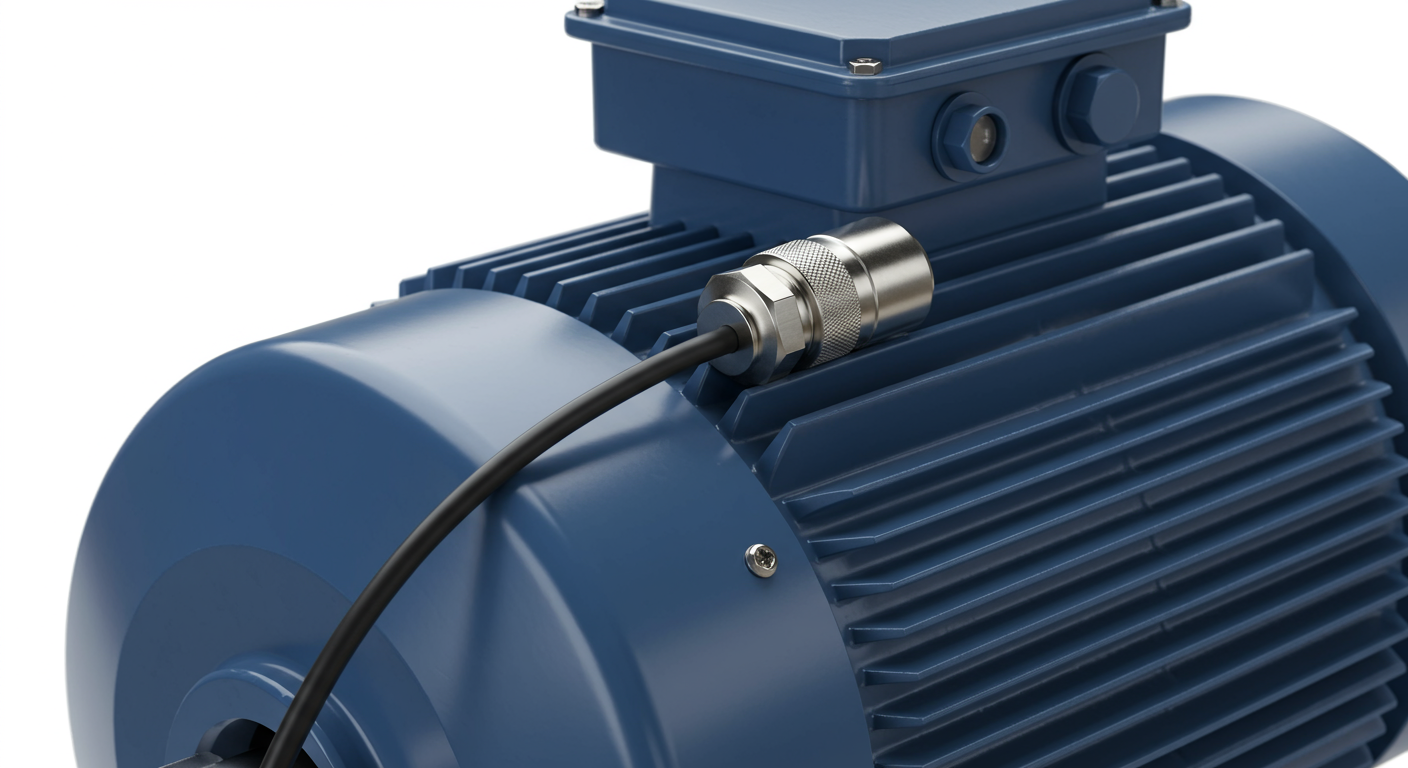 A vibration sensor attached to an industrial motor.