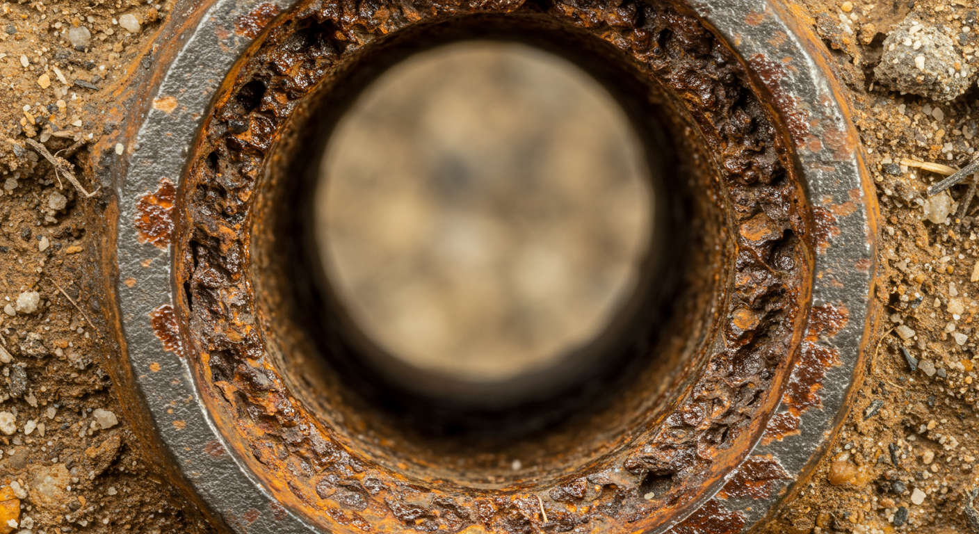 A section of a heavily corroded and degraded cast iron water pipe, illustrating the effects of aging on water infrastructure.